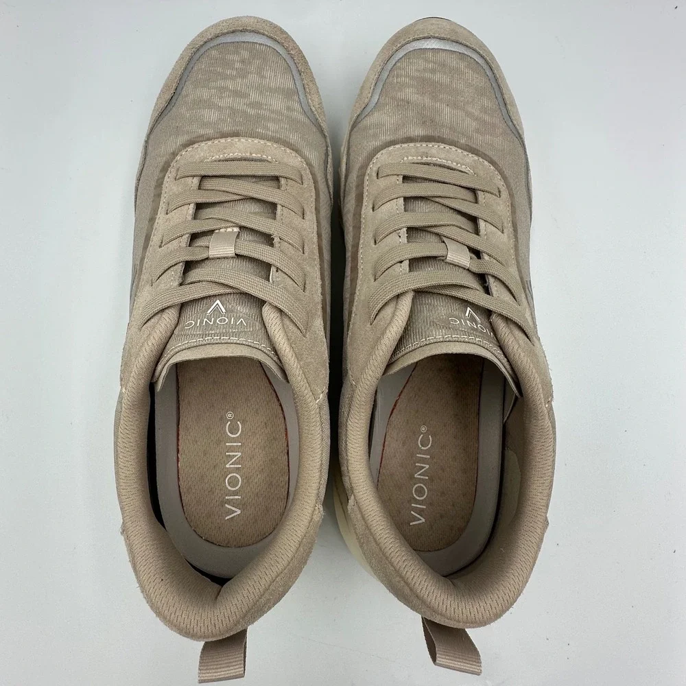 Vionic Presley Walking Sneaker women 11 Taupe Suede slip-on Athleisure Orthotic